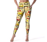 VOSERY Leggings a vita alta da donna, divertenti veicoli da costruzione, morbidi pantaloni da yoga, leggings da allenamento con tasche, nero, L
