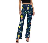 VOSERY Leggings flare da donna, divertenti astronavi bootcut pantaloni da yoga con controllo della pancia, gamba larga fondo a campana, Nero, XL