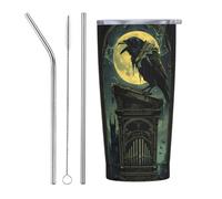 VOSERY MoonNight - Borraccia termica con coperchio e cannuccia, in acciaio inox, da 590 ml, tazza da caffè da viaggio personalizzata