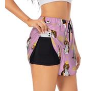 VOSERY Pantaloncini da corsa 2 in 1 da donna, Beagle Dog Happy Birthday a vita alta yoga palestra atletica allenamento pantaloncini da donna, Nero, XL