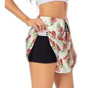 VOSERY Pantaloncini da corsa 2 in 1 da donna, BeautifulCarnations a vita alta, per yoga, palestra, atletica, allenamento, pantaloncini da donna, Nero, M