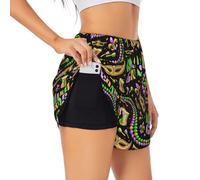 VOSERY Pantaloncini da corsa 2 in 1 da donna, Mardi Gras3, a vita alta, per yoga, palestra, atletica, allenamento, pantaloncini da donna, nero, XL
