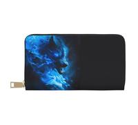 VOSERY Portafoglio da donna, in pelle Bifold Multi Card Wallet, Blue Fire Cool Wolf donna portafogli lungo borsa