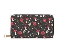 VOSERY Portafoglio da donna, in pelle bifold Multi Card Wallet, Fly Agaric e fiori Portafogli da donna, borsa lunga