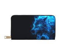 VOSERY Portafoglio da donna, in pelle bifold Multi Card Wallet, Ice Blue Fire Wolf donna portafogli lungo borsa