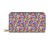VOSERY Portafoglio da donna, in pelle bifold multi carta, portafoglio da giardino tricolore viola del pensiero fiore donna portafogli lungo borsa