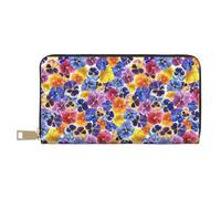 VOSERY Portafoglio da donna, Portafoglio da donna in pelle, Portafoglio multiplo con carta da giardino, Tricolore Pansy Flower Portafogli da donna, Borsa lunga
