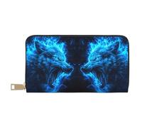 VOSERY Portafoglio da donna, Portafoglio in pelle Bifold Multi Card, Blue Fire Wolf Portafogli da donna, Borsa lunga