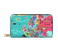 VOSERY Portafoglio da donna, Portafoglio in pelle Bifold Multi Card, Cartone animato Mappa Dell'Europa Portafogli, Borsa lunga