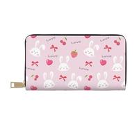 VOSERY Portafoglio da donna, Portafoglio in pelle Bifold Multi Card, Cute Rabbit Love Sugar Pink Portafogli da donna, Borsa lunga