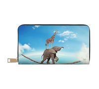 VOSERY Portafoglio da donna, portafoglio in pelle bifold multi card, elefante giraffa supera la paura camminando su alta corda portafogli da donna, borsa lunga