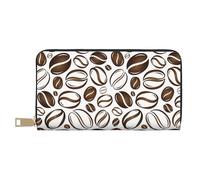 VOSERY Portafoglio da donna, Portafoglio in pelle Bifold Multi Card, Marrone Bianco Chicco di Caffè Stampa Portafogli da donna, Borsa lunga