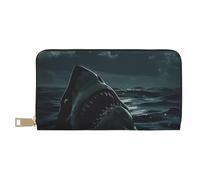 VOSERY Portafoglio da donna, portafoglio in pelle bifold multi card, Moonlit Night Sky Shark Portafogli da donna, borsa lunga