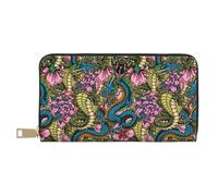 VOSERY Portafoglio da donna, Portafoglio in pelle bifold Multi Card, Portafogli da donna colorati Cobra Dragon Flower, borsa lunga