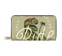 VOSERY Portafoglio da donna, portafoglio in pelle bifold multi card, Ride The Wave Dinosaur Surfer Portafogli da donna, borsa lunga