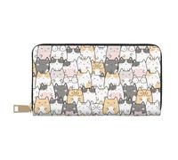 VOSERY Portafoglio da donna, Portafoglio in pelle Bifold Multi Card, Stile Comico Linea Colore Cartoon Cat Portafogli da donna, Borsa lunga