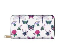 VOSERY Portafoglio da donna, Portafoglio in pelle bifold multi carta, fiore libellula farfalla portafogli donna, borsa lunga