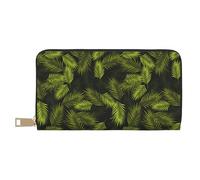 VOSERY Portafoglio da donna, Portafoglio in pelle bifold multi carta, foglie di palma tropicale foglie di felce portafogli da donna, borsa lunga