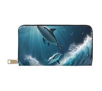 VOSERY Portafoglio Donna Pelle Bifold Multi Card Wallet Ice Blue Ocean Cute Dolphin A Portafoglio Donna Portafoglio Lungo Portafoglio Donna