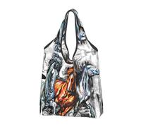 VOSERY Quattro cavalli che corrono borse della spesa riutilizzabili borse della spesa per la spesa borsa di totalizzatore pieghevole con manici, Nero, 1 PC
