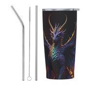 VOSERY Rainbow Wings Majestic Dragon carino bicchiere con coperchio e cannuccia, in acciaio inox isolato, da 590 ml, tazza da caffè da viaggio personalizzata