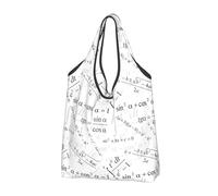 VOSERY Sacchetti della spesa riutilizzabili bianchi della stampa matematica per la spesa borsa di totalizzatore pieghevole con manici, Nero, 2 PCS