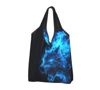 VOSERY Sacchetti della spesa riutilizzabili blu ghiaccio del lupo del fuoco borse della spesa per la spesa borsa di totalizzatore pieghevole con manici, nero, 1 PC