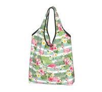 VOSERY Sacchetti della spesa riutilizzabili con fenicottero tropicale per la spesa borsa di totalizzatore pieghevole con manici, Nero, 1 PC