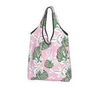 VOSERY Sacchetti della spesa riutilizzabili con foglie verdi gigli fiori borse della spesa per la spesa borsa pieghevole con manici, nero, 1 PC