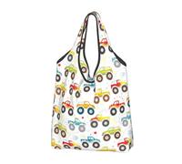 VOSERY Sacchetti della spesa riutilizzabili dei camion dei mostri dei cartoni animati borse della spesa per la spesa borsa di totalizzatore pieghevole con manici, Nero, 1 PC