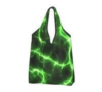 VOSERY Sacchetti della spesa riutilizzabili del fulmine verde per la spesa borsa di totalizzatore pieghevole con le maniglie, Nero, 1 PC
