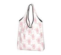 VOSERY Sacchetti della spesa riutilizzabili del maiale sveglio dell'amore dei cartoni animati per la spesa borse della spesa borsa di totalizzatore pieghevole con manici, nero, 1 PC