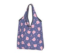 VOSERY Sacchetti della spesa riutilizzabili del maiale sveglio per la spesa borsa di totalizzatore pieghevole con le maniglie, nero, 1 PC