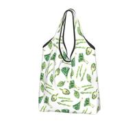 VOSERY Sacchetti della spesa riutilizzabili per la spesa con asparagi di cipolle verdi per la spesa Borsa di totalizzatore pieghevole con manici, nero, 3 PCS