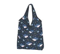 VOSERY Sacchetti della spesa riutilizzabili per la spesa con squalo felice e carino del fumetto per la spesa borsa di totalizzatore pieghevole con manici, nero, 1 PC
