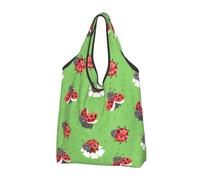 VOSERY Sacchetti della spesa riutilizzabili verdi coccinelle per la spesa borsa di totalizzatore pieghevole con manici, Nero, 1 PC