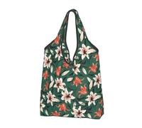 VOSERY Sacchetti della spesa riutilizzabili verdi con fiori di gigli per la spesa borsa di totalizzatore pieghevole con manici, nero, 1 PC