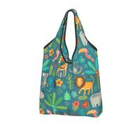 VOSERY Sacchetti per la spesa riutilizzabili colorati con animali della giungla, per la spesa, pieghevoli, con manici, nero, 3 PCS