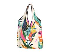 VOSERY Sacchetti per la spesa riutilizzabili con motivo floreale della giungla per la spesa Borsa di totalizzatore pieghevole con manici, nero, 1 PC