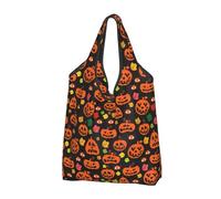 VOSERY Sacchetti per la spesa riutilizzabili con ragni e zucche di Halloween per la spesa Borsa di totalizzatore pieghevole con manici, Nero, 1 PC