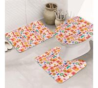 VOSERY Set di 3 tappeti da bagno 80 x 50,8 cm, motivo cibo, uova, pane, patatine fritte, set di tappeti da bagno carini, copriwater per bagno