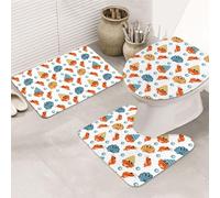 VOSERY Set di 3 tappeti da bagno 80 x 50,8 cm, motivo: eremita, granchio, gamberetti, capesante, tappeti da bagno carini, copriwater per bagno