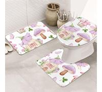 VOSERY Set di 3 tappeti da bagno a forma di fungo e casa delle fate con tappetino da bagno antiscivolo, copriwater copriwater, a forma di U, lavabile, decorazione per il bagno