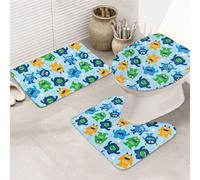 VOSERY Set di 3 tappeti da bagno assorbenti a forma di mostro dei cartoni animati, antiscivolo, copriwater e copriwater a forma di U, lavabili, decorazione per il bagno