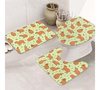 VOSERY Set di 3 tappeti da bagno assorbenti con erba capibara, antiscivolo, copriwater, a forma di U, lavabile, decorazione per il bagno