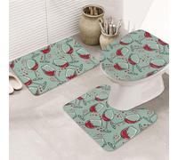 VOSERY Set di 3 tappeti da bagno assorbenti con stampa a forma di calice di vino, antiscivolo, copriwater, a forma di U, lavabile, decorazione per il bagno