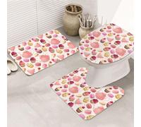 VOSERY Set di 3 tappeti da bagno con stampa macaron e cupcake, colore rosa, tappetini da bagno assorbenti, antiscivolo, copriwater a forma di U, lavabili, decorazione per il bagno