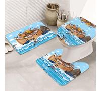 VOSERY Set di 3 tappeti da bagno galleggianti con animali sull'arca di Noè, 80 x 50,8 cm, graziosi tappeti da bagno copriwater per bagno