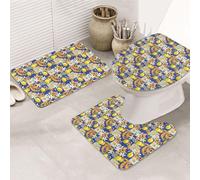 VOSERY Set di 3 tappeti da bagno in stile siciliano assorbente, antiscivolo, copriwater copriwater, a forma di U, lavabile, decorazione per il bagno