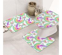 VOSERY Set di 3 tappeti da bagno morbidi e lavabili, motivo pappagallo volante colorato, a forma di U, assorbenti e assorbenti